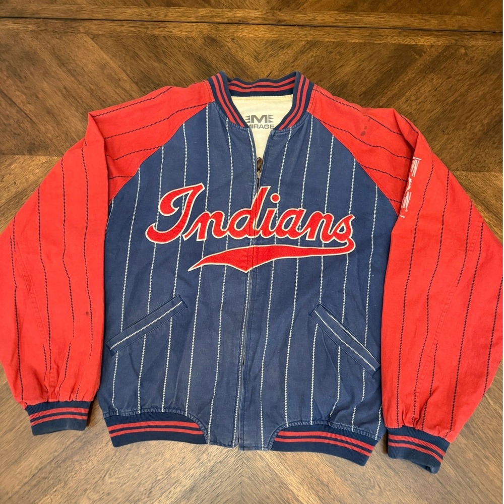 Vintage Mirage Cleveland Indians 1948 World Series Bomber Jacket XL Pinstripe